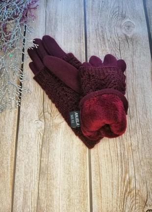 ❤️ рукавички бордові зі зйомними мітенками, трикотаж на флісі осінь, зима 🎉2 фото