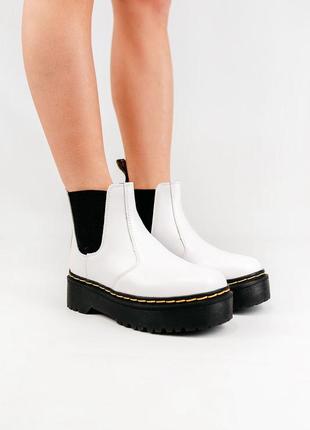 Чоботи зимові❄ мартінси dr.martens chelsea white - хутро, ботинки на платформі5 фото