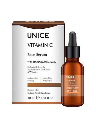 🌷сироватка для обличчя unice з гіалуроновою кислотою і вітаміном с,30 мл.