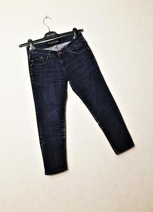 Джинсы укороченные синие женские плотный стрейч-котон карманы с декором бренд qi-jian jeans1 фото