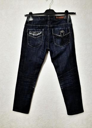 Джинсы укороченные синие женские плотный стрейч-котон карманы с декором бренд qi-jian jeans5 фото