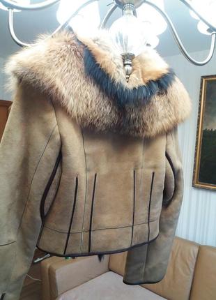 Дубленка куртка пальто с воротником из меха лисы2 фото