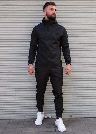 Костюм спортивний з капюшоном, чорний з плащівки без підкладки