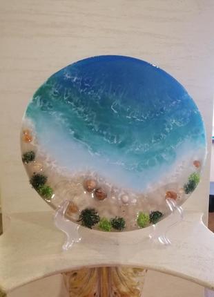 Декоративная тарелка морской пляж с ракушками1 фото