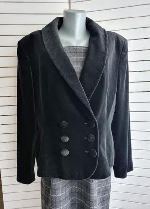 Винтажный бархатный пиджак германия черный двубортный