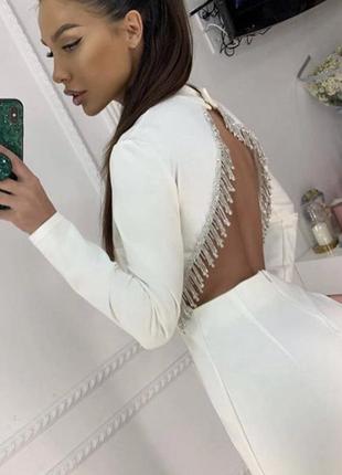 Скидка‼️ вечернее платье утяжка белое lux🔝 мини короткое с открытой спиной и камнями красивое нарядное