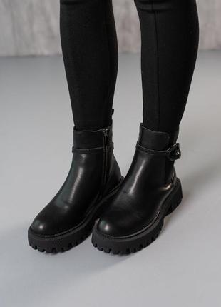 Стильные ботинки челси на резинке,сапоги черные кожаные зимние натуральная кожа и эко-мех (зима 2022-2023)3 фото