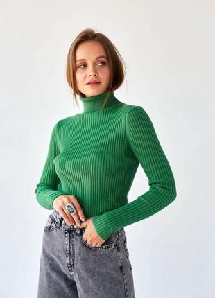 Ідеальні базові водолазки гольфи в рубчик волошкового електрик синього і зеленого смарагдового кольору2 фото