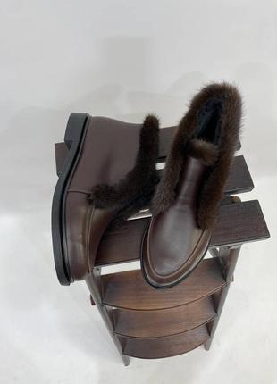 Шоколадные хайтопы ботинки опушка норка натуральная кожа замш зима деми3 фото