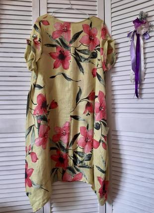 Оверсайз, свободное платье из льна в цветочный принт, в бохо, этно стиле италия6 фото