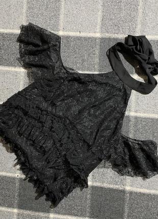 Женская кружевная блуза zara ( зара хс-срр идеал оригинал черная)1 фото
