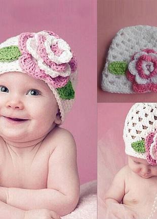 Стильная ажурная детская шапка цветочек