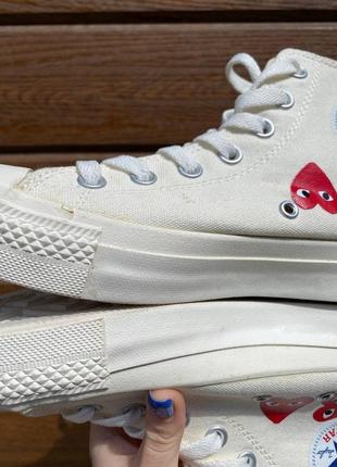 Converse chuck 70 classic high top heart beige comme des garçons бежевые кеды конверс с сердечками3 фото