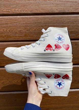 Converse chuck 70 classic high top heart beige comme des garçons бежеві кеди конверс сердечко бежевые кеды конверс с сердечками2 фото