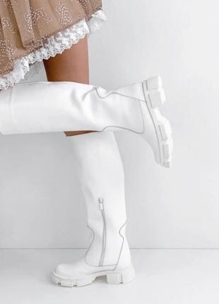 Білі стильні чоботи труби з натуральної шкіри2 фото