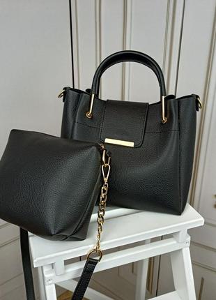 2 в 1 комплект женская черная сумка + клатч6 фото