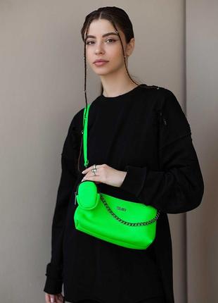 Женская сумка с кошельком зеленая7 фото