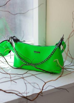 Женская сумка с кошельком зеленая5 фото