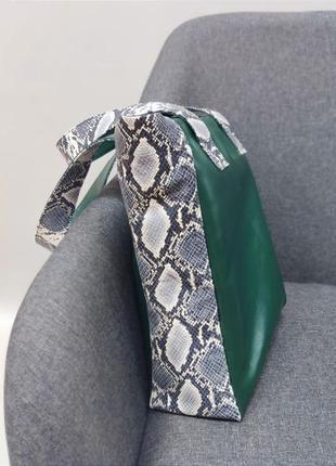 Дизайнерская сумка шопер натуральная кожа зеленая