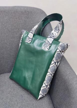 Дизайнерська сумка шопер натуральна шкіра пітон зелена