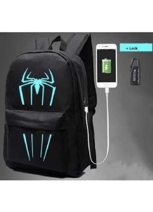 Міський рюкзак, що світиться з usb зарядкою "spider man" з кодовим замком, чорний