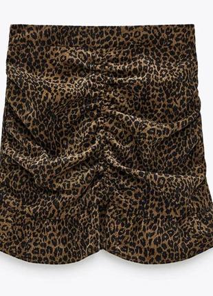 Вельветовая юбка с баской в ​​анималистичный, леопардовый принт zara.2 фото