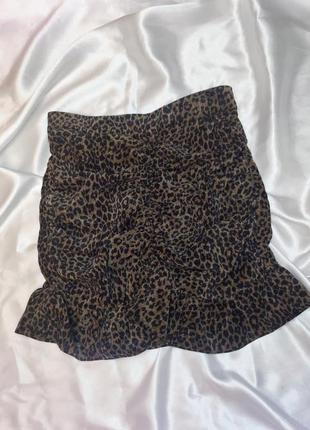Вельветовая юбка с баской в ​​анималистичный, леопардовый принт zara.3 фото