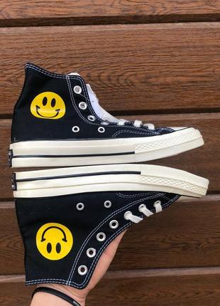 Converse all star chuck 70 black smile высокие черные кеды конверс со смайликом скидка распродажа3 фото