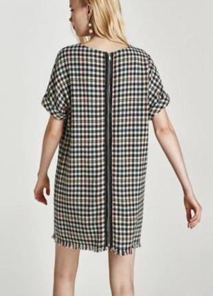 Твидовое платье zara принт гусиная лапка