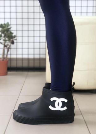 ⭐️сапоги женские сhanel rubber black чоботи жіночі4 фото