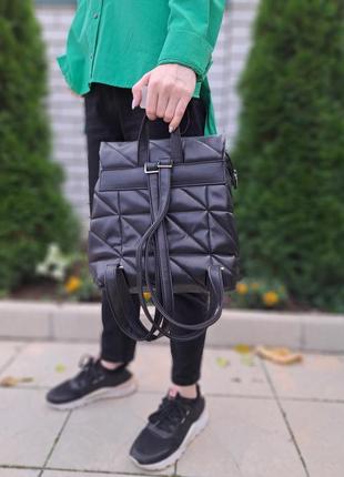 Женский чёрный рюкзак из экокожи5 фото