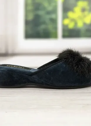 Тапочки домашние женские inblu на танкетке с открытым носком и пушком серые