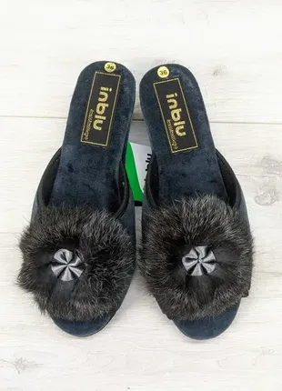 Тапочки домашние женские inblu на танкетке с открытым носком и пушком серые