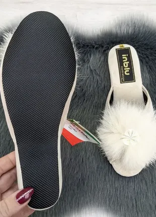 Тапочки домашние женские inblu на танкетке с открытым носком и пушком бежевые