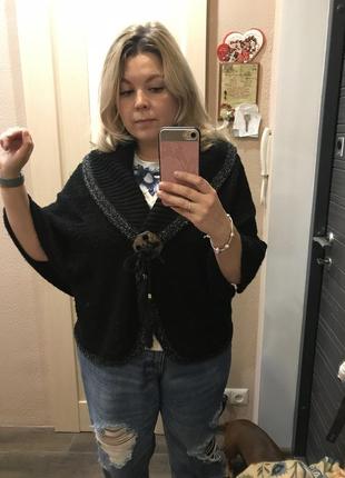 Тепла накидка пончо з хутром тепла кофта великий розмір