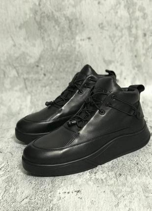 Мужские кожаные чёрные ботинки crack чоловічі шкіряні чорні черевики crack3 фото