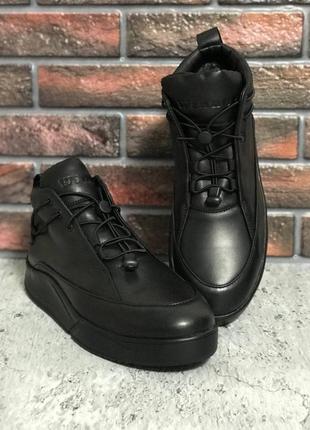 Мужские кожаные чёрные ботинки crack чоловічі шкіряні чорні черевики crack1 фото