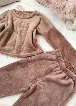 Жіноча тепла махрова піжама, махровий домашній комплект кофта та штани