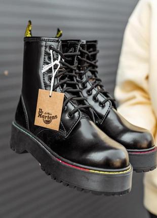 Черные ботинки из натуральной кожи / черевики шкіряні термо dr. martens / кожа лак3 фото