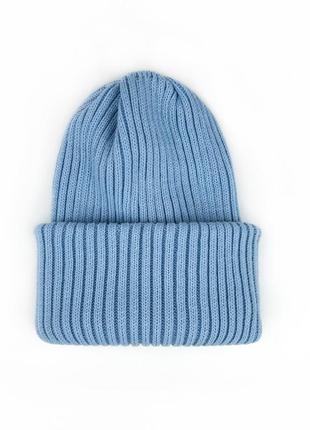 Вязаная универсальная шапка с отворотом, шапочка рубчик, теплая шапка6 фото