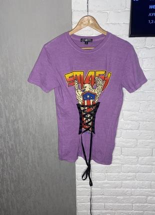 Оригінальна футболка з шнурівкою, футболка з корсетом, авангардна футболка smash , m3 фото
