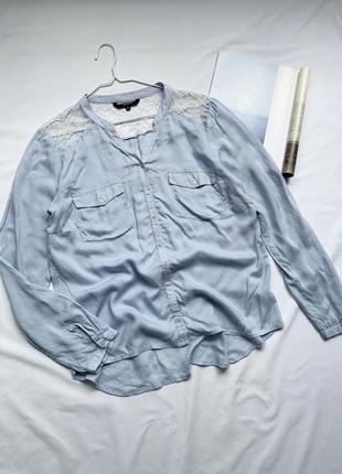 Рубашка, блуза, голубая, с кружевом, reserved4 фото