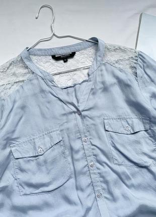 Рубашка, блуза, голубая, с кружевом, reserved6 фото