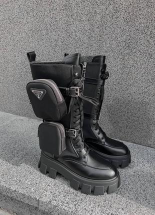 Ботинки женские 
prada boots zip pocket black high6 фото