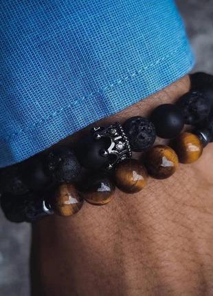 Мужские браслеты из натуральных камней crown (комплект) каменные браслеты черные1 фото