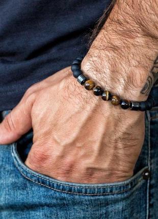 Мужские браслеты из натуральных камней crown (комплект) каменные браслеты черные3 фото