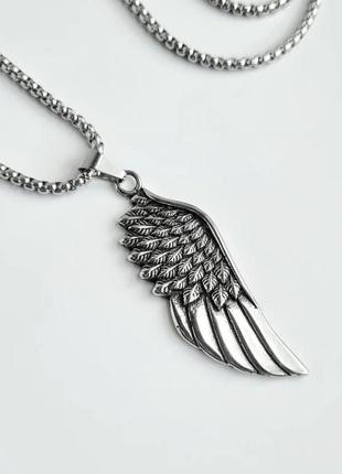 Мужская металлическая серебряная подвеска wing цепочка на шею с уклоном ангел6 фото