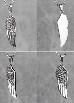 Мужская металлическая серебряная подвеска wing цепочка на шею с уклоном ангел3 фото