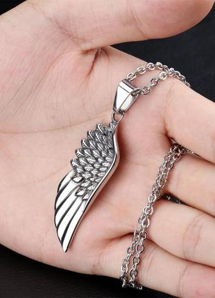 Мужская металлическая серебряная подвеска wing цепочка на шею с уклоном ангел5 фото