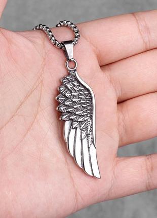 Мужская металлическая серебряная подвеска wing цепочка на шею с уклоном ангел4 фото